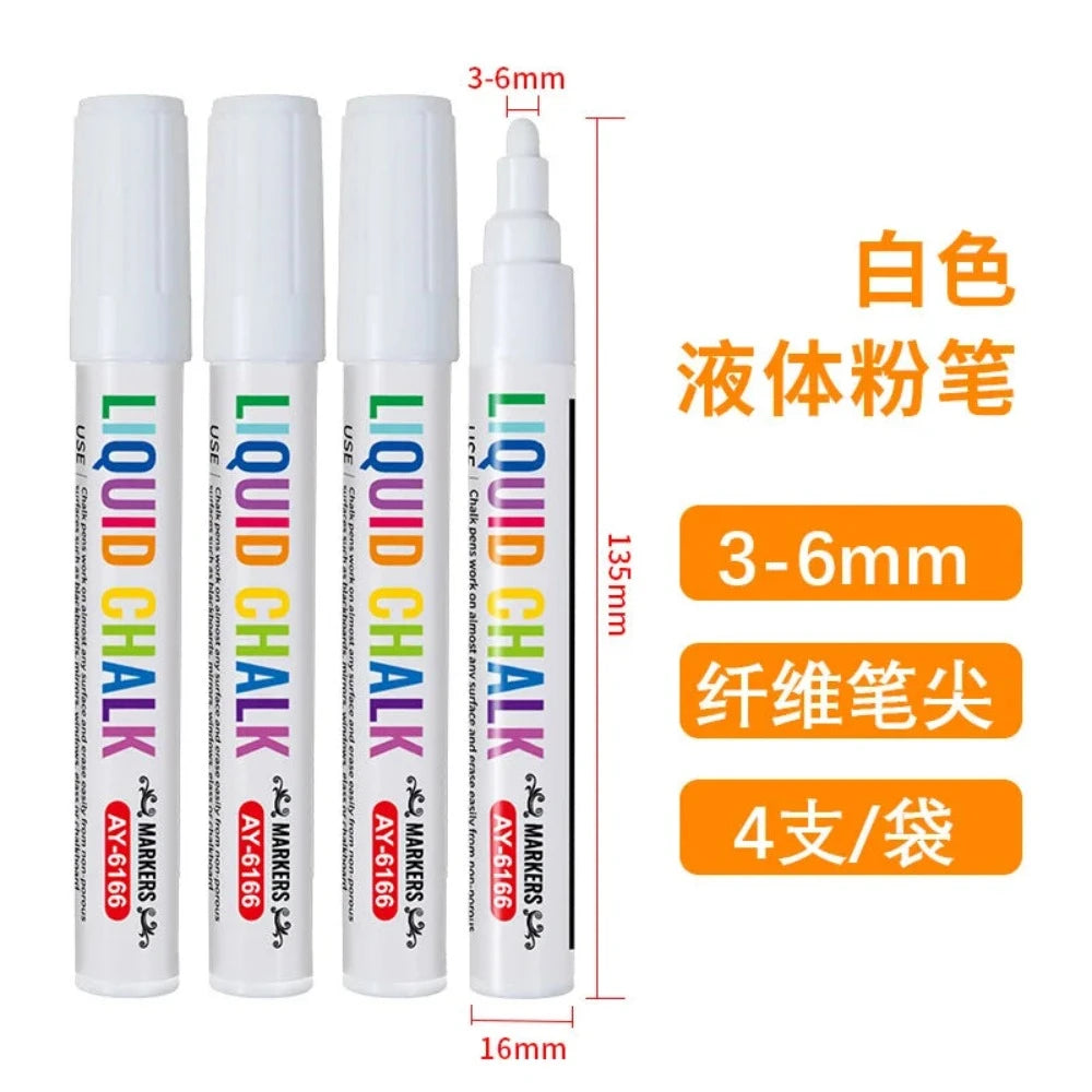 Weißes Flüssigkreide-Set, Whiteboard-Stift, Markierstift, Werbe-LED-Leuchttafel-Stift, mit Wasser löschbarer Markierstift