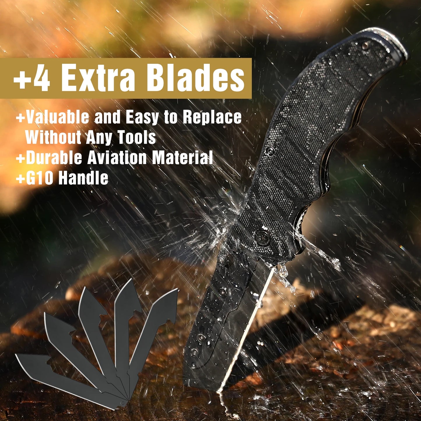 Cuchillo Plegable de Supervivencia al Aire Libre con 5 Hojas - Herramienta Multifuncional de Bolsillo