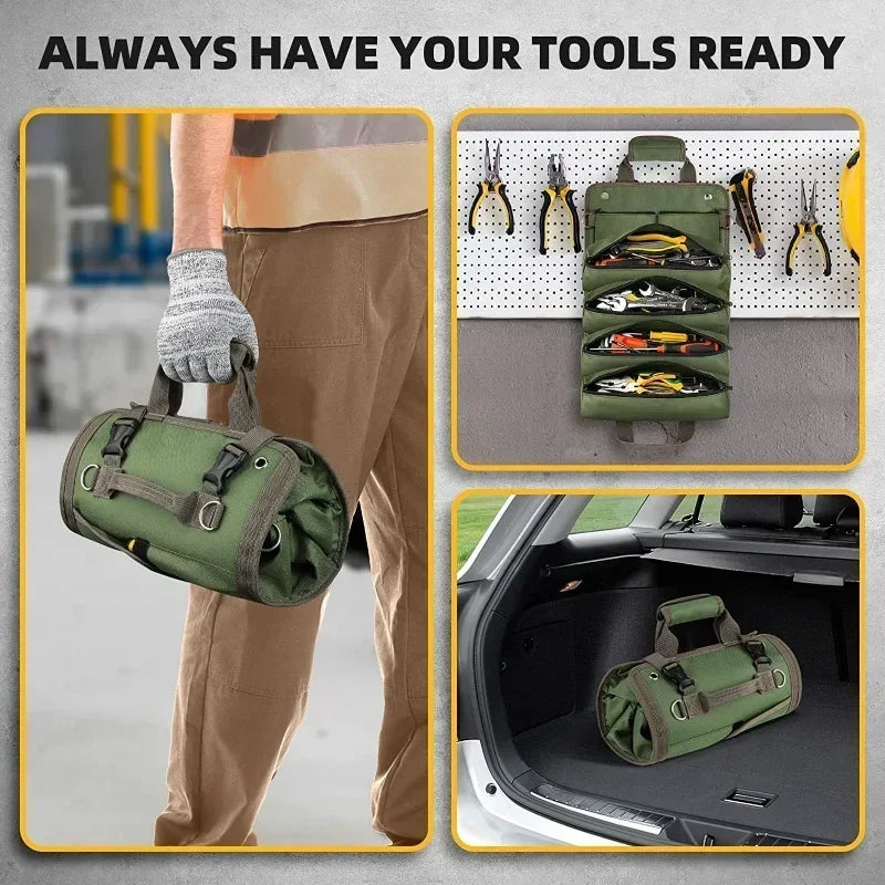 Portable Roll Up Oxford Tool Organizer Bag Multi Pocket Small Tool Pouch for Handyman Electrician DIY Use