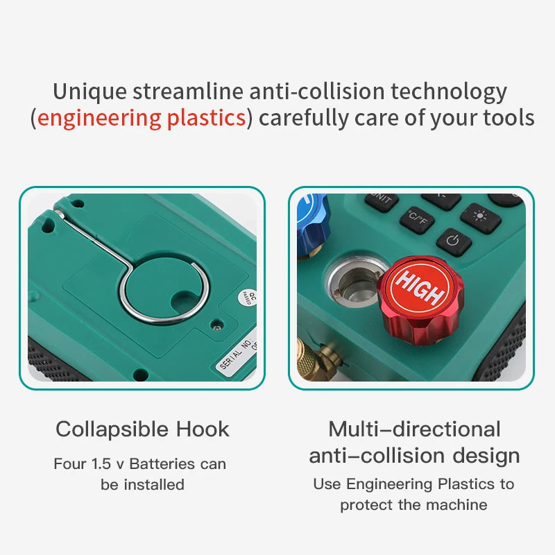 HS-330 Manomètre de vide de réfrigération numérique Collecteur principal HVAC Climatisation Manomètre de pression de vide et de température