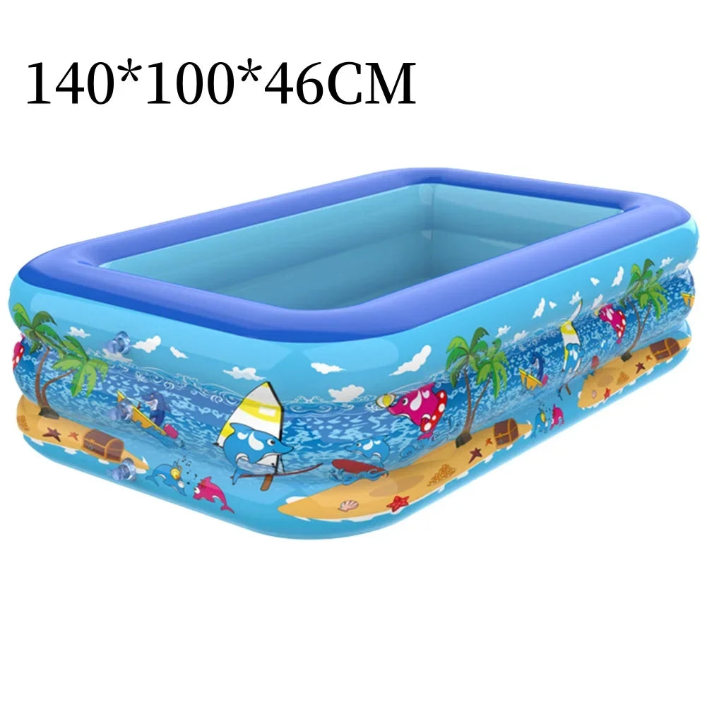 110-180CM Kids Inflatable Swimming Pool, Cartoon-Style PVC Blow-Up Pool for Summer Fun