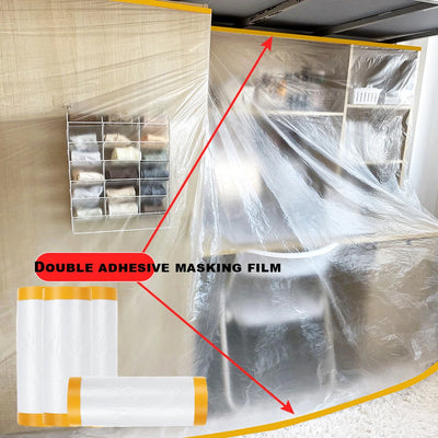 Pre-Taped Masking Film Plastic Painting Drop Cloth Sheeting Roll for Automotive Painting Furniture Dust-proof Protection