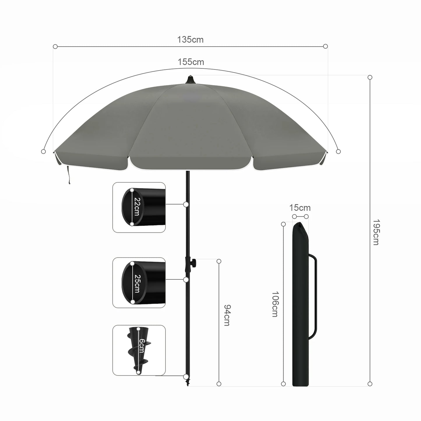 Höhenverstellbarer, neigbarer, UV-beständiger Balkon-Strandsonnenschirm Outdoor-Dach Terrassenmarkise
