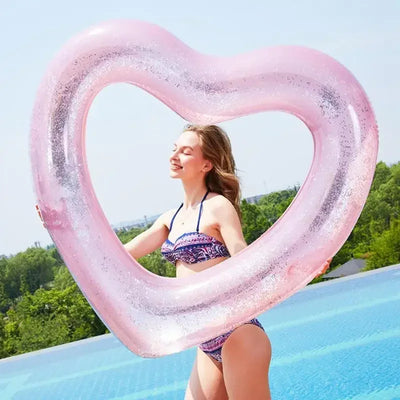 Bouée gonflable en forme de cœur pour enfants et adultes, anneau de natation en PVC, jouet aquatique durable pour fêtes à la plage et à la piscine, facile à gonfler et à ranger