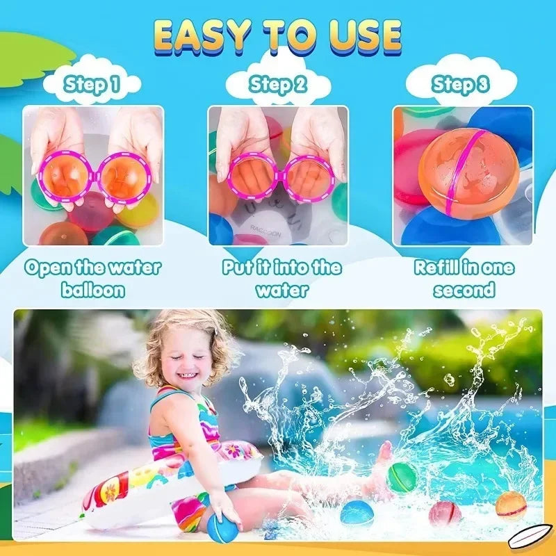 6PC Reusable Water Bombs Silicone Magnetic Water Balls Pool Water Toys