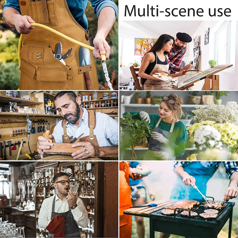 Heavy-Duty Canvas Apron with Tool Pockets: Tablier unisexe réglable en toile robuste avec poches pour outils, pour le travail et la maison