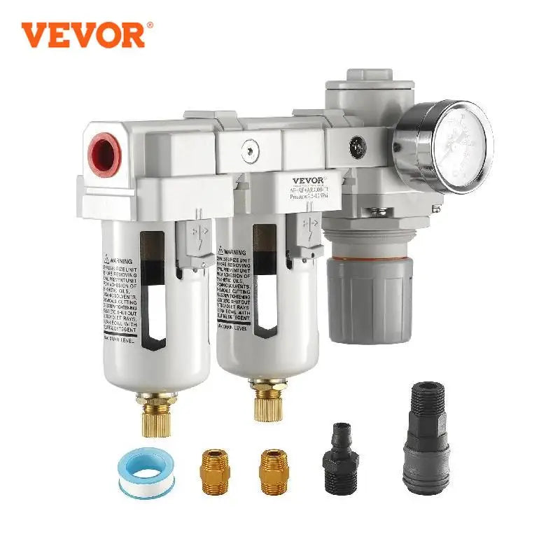 Filtre de compresseur d'air VEVOR 3/8" NPT double étage semi-automatique séparateur d'huile et d'eau système de séchage d'air régulateur d'air pneumatique