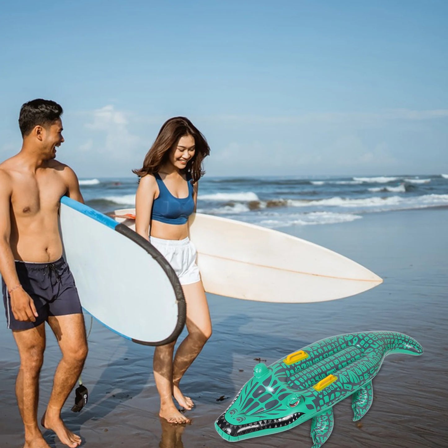 Planche de surf gonflable en forme d'alligator pour enfants, tapis flottant en PVC, jouet portable et étanche, avec valve rapide