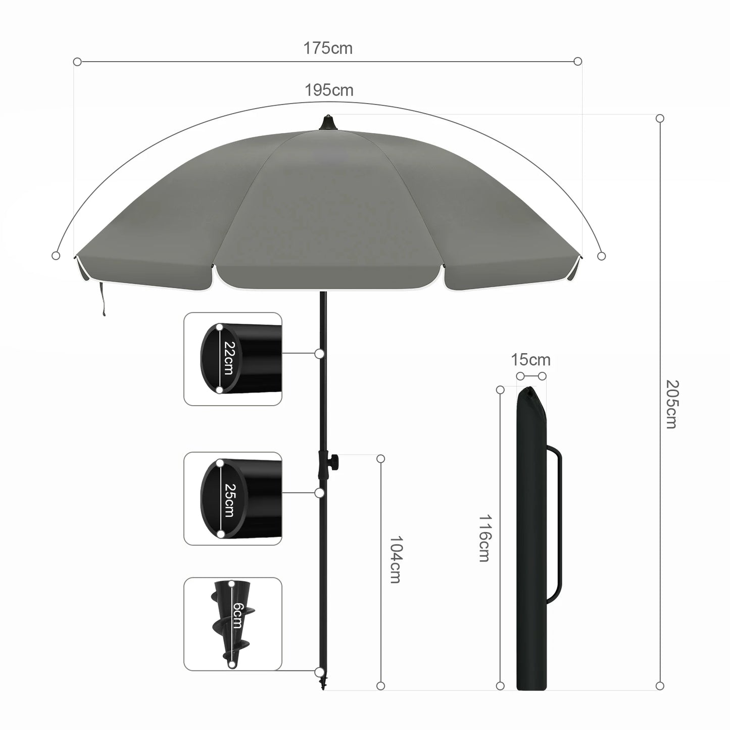 Height-Adjustable Tilt UV-Resistant Balcony Beach Umbrella Outdoor Canopy Terrace Awning