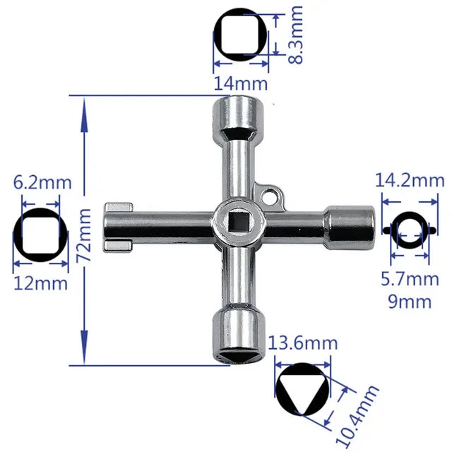 Multifunctional 4-Way Cross Key Socket Wrench for Plumbing and Utility