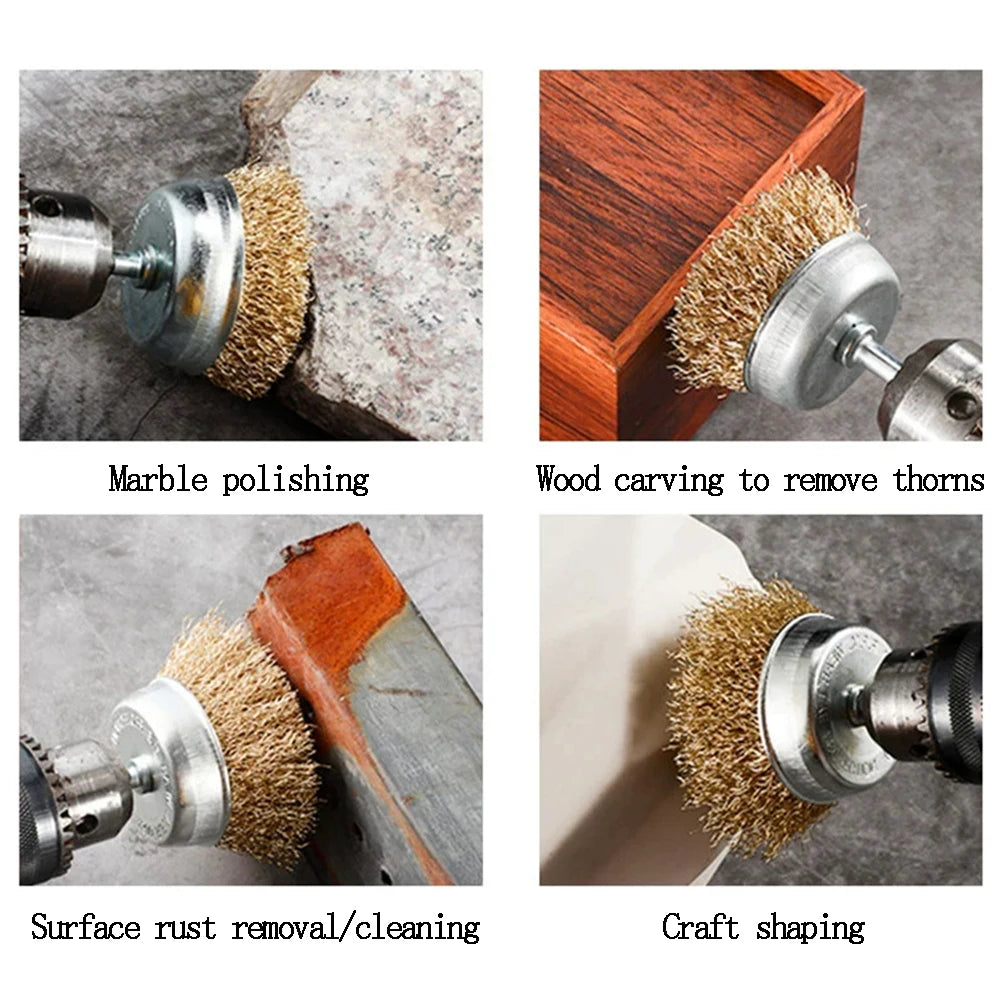 3-Piece Steel Wire Brush Set for Woodworking - T-Shaped, Bowl-Shaped, Pen-Shaped