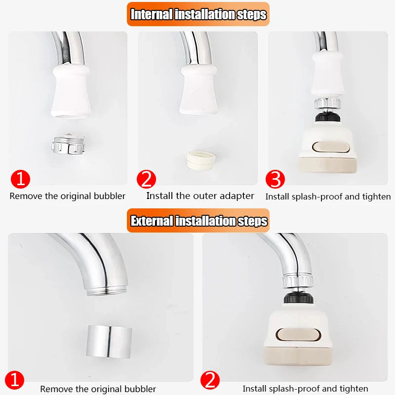 Aérateur de robinet de cuisine rotatif à 360° – Robinet économiseur d'eau, pomme de douche, buse filtrante, diffuseur