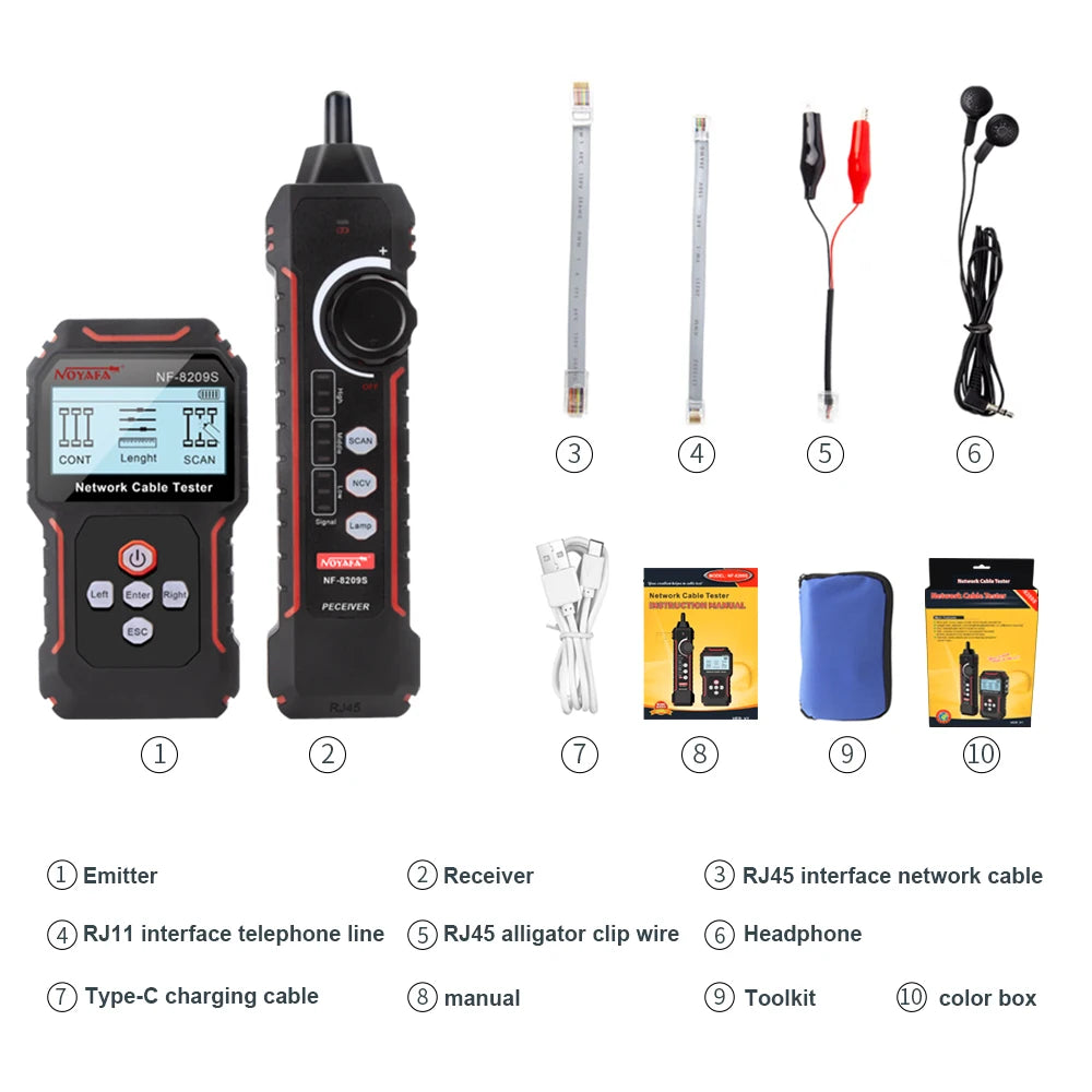 Network Cable Tracker NOYAFA NF-8209S Testeur de Mesure Lan Outils Réseau Affichage LCD Mesure de Longueur Testeur Wiremap Testeur de Câble Tracker