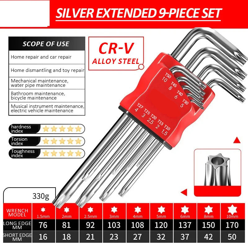 High-Strength Metric Hex Wrench Screwdriver Set with Sleeve, Universal Torque, Long Arm, for Motorcycles, Bicycles, and Household Repairs