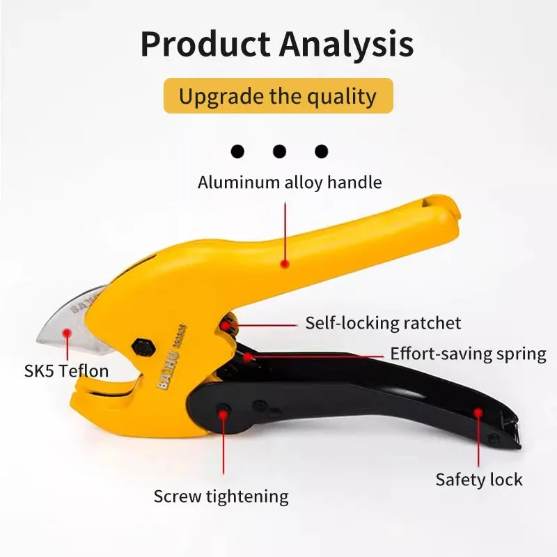 Obcinarka do rur 33mm/42mm/63mm Korpus z aluminium Nożyce zapadkowe do cięcia rur PVC/PU/PP/PE Narzędzia ręczne