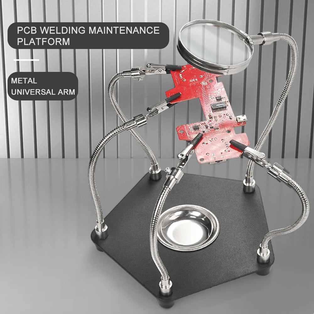 Board Holder with Magnifying Glass for Soldering