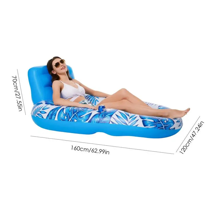 Chaise longue gonflable pour piscine pour adultes – Fauteuil inclinable flottant avec porte-gobelet, radeau flottant en PVC épais pour bronzer, se détendre et se prélasser dans la piscine, la plage ou le lac