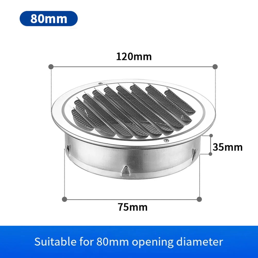 70-300mm Stainless Steel Round Exhaust Air Grille Weather Protection Ventilation Tool Exhaust Grille Cover Cap for Cooling and Heating Ventilation