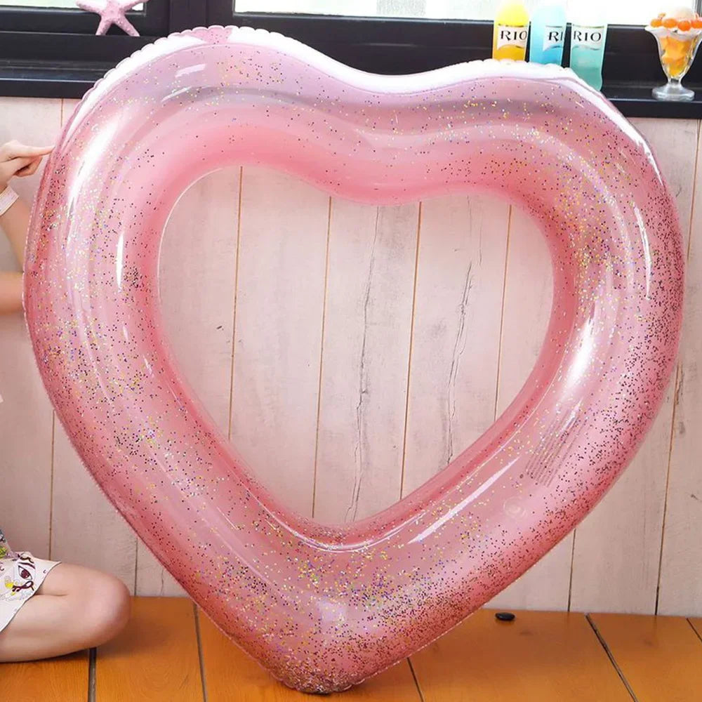 Flotador de Piscina Hinchable con Forma de Corazón para Niños y Adultos, Aro Flotante de PVC Duradero, Juguete Acuático para la Playa y Fiestas en la Piscina