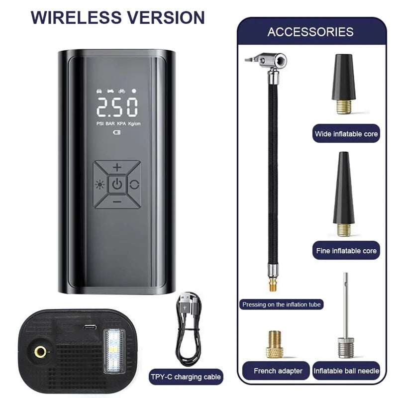 Rechargeable Wireless Car Air Pump with 100W Power and 150psi Pressure for Vehicles and Inflatables