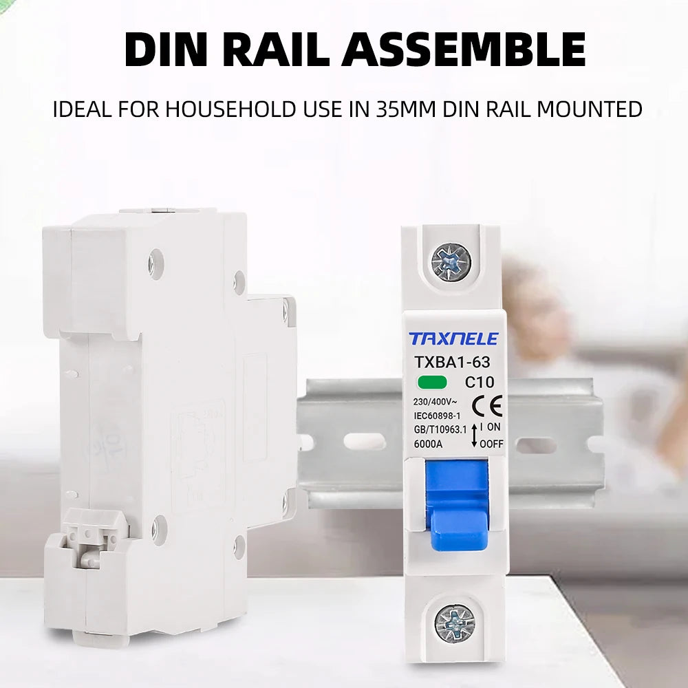 Disjoncteur miniature 1P 2P 230V 400V 6KA Interrupteur à air 6A 10A 16A 20A 32A 40A 50A 63A Protection contre surcharge et court-circuit