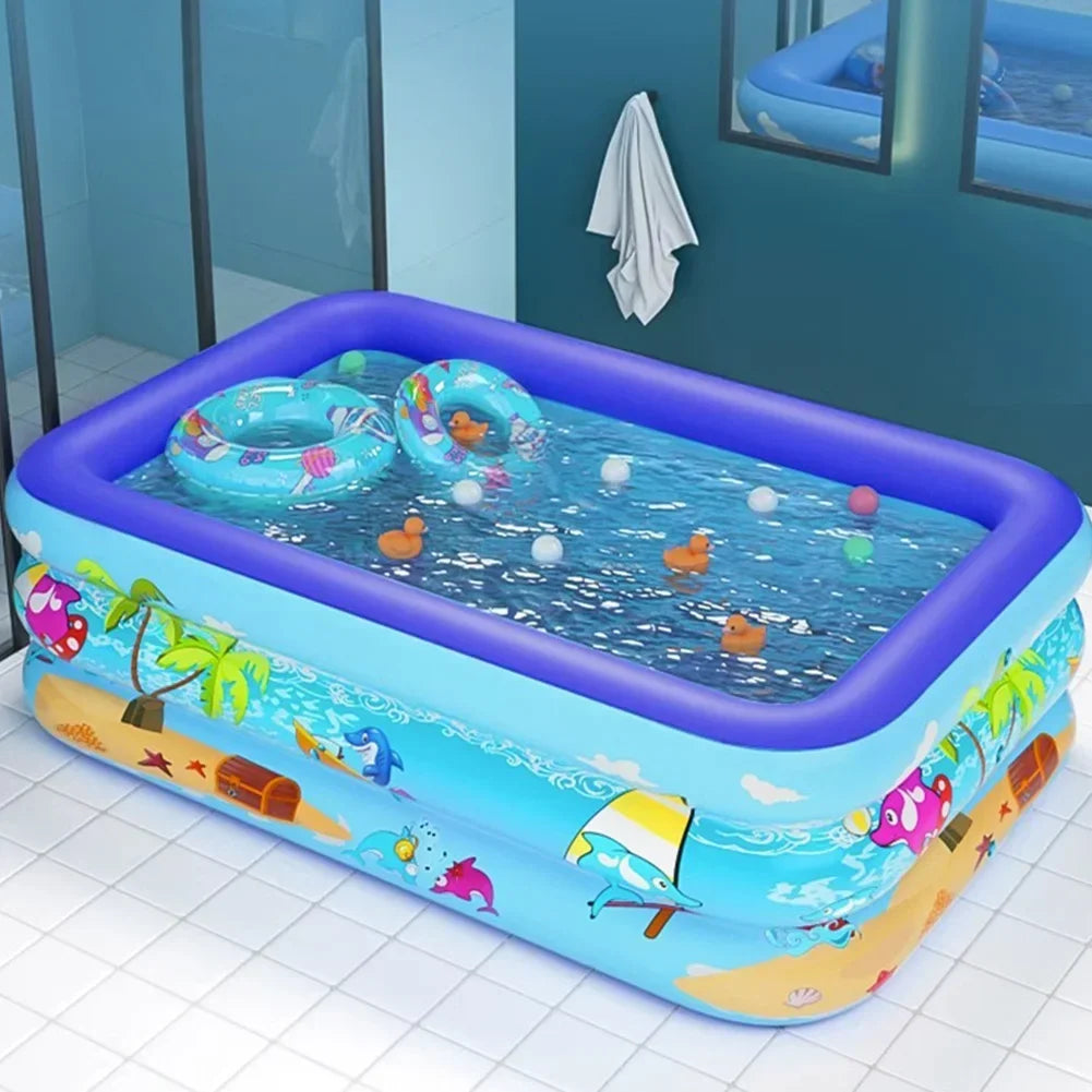 110-180CM Kids Inflatable Swimming Pool, Cartoon-Style PVC Blow-Up Pool for Summer Fun