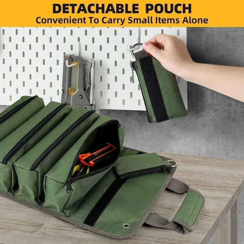 Portable Roll Up Oxford Tool Organizer Bag Multi Pocket Small Tool Pouch for Handyman Electrician DIY Use