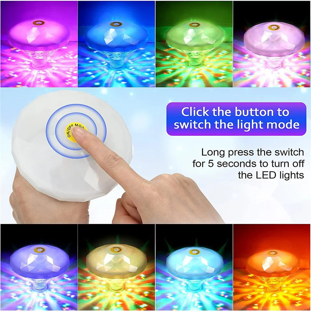 LED wasserdichte Unterwasserleuchte, RGB schwimmende Poollampe für Badewanne, Aquarium, Springbrunnen und Swimmingpool, IP68 Tauchlicht mit 8 Modi