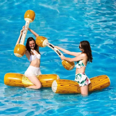 Inflatable Water Gladiator Battle Set (Includes Ride-On Logs & Battle Sticks)