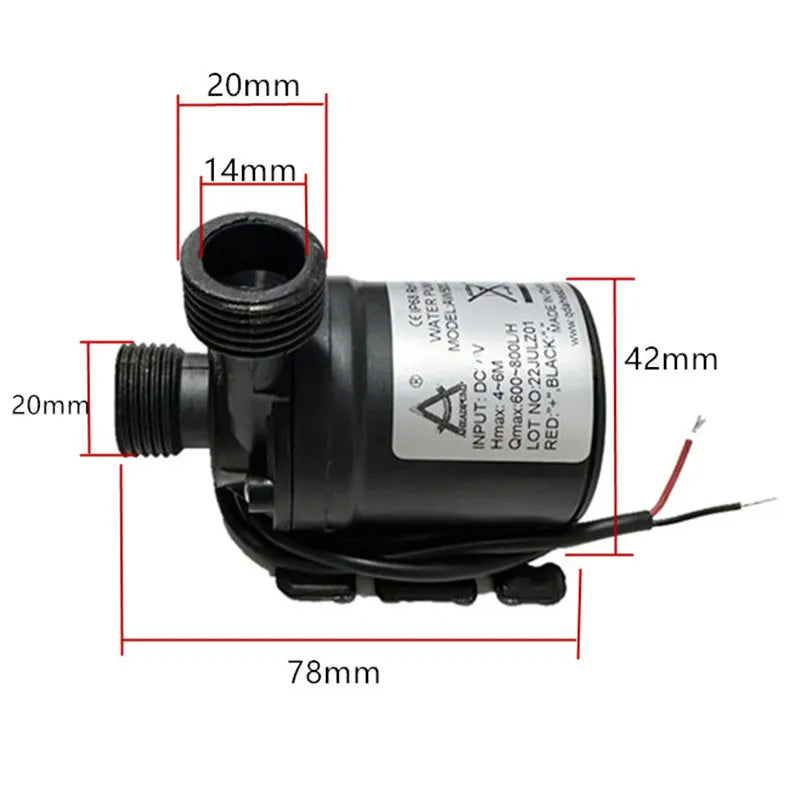 800L/H 12V 19W Low Noise Waterproof Solar Mini Brushless Motor Water Pump Submersible Pump Circulation Pump