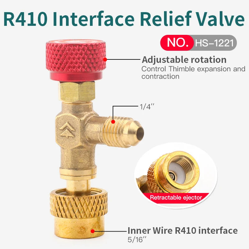 HS R410a R22 Outil de réfrigération Adaptateur de valve de sécurité pour climatisation Raccord d'adaptateur en cuivre pour charge de réfrigération R410A