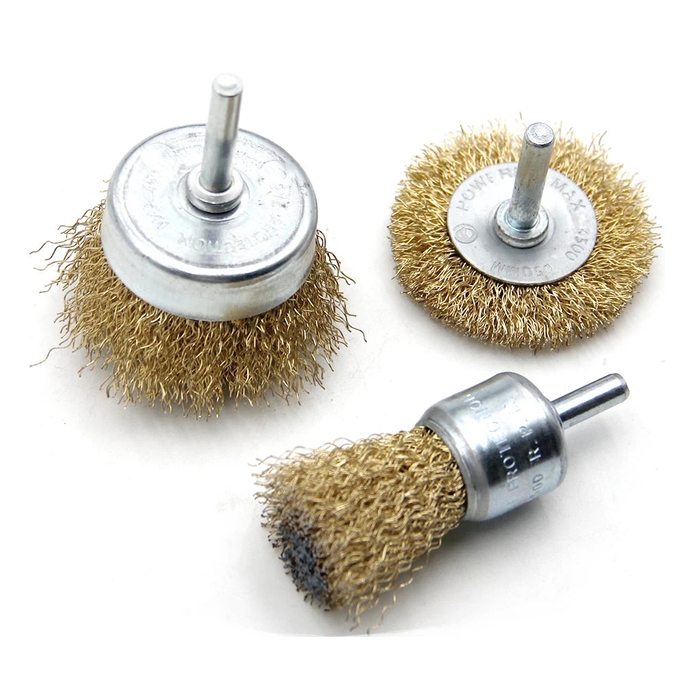 3-Piece Steel Wire Brush Set for Woodworking - T-Shaped, Bowl-Shaped, Pen-Shaped