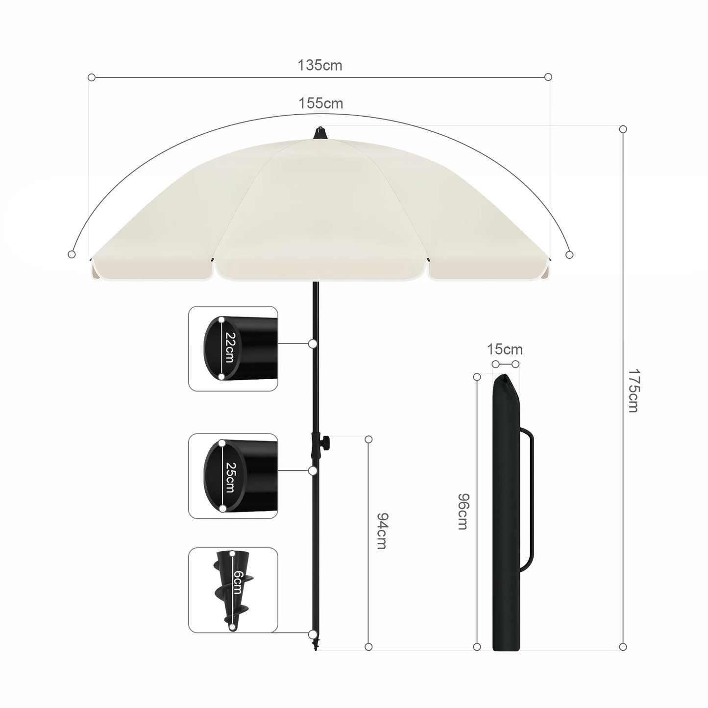 Height-Adjustable Tilt UV-Resistant Balcony Beach Umbrella Outdoor Canopy Terrace Awning