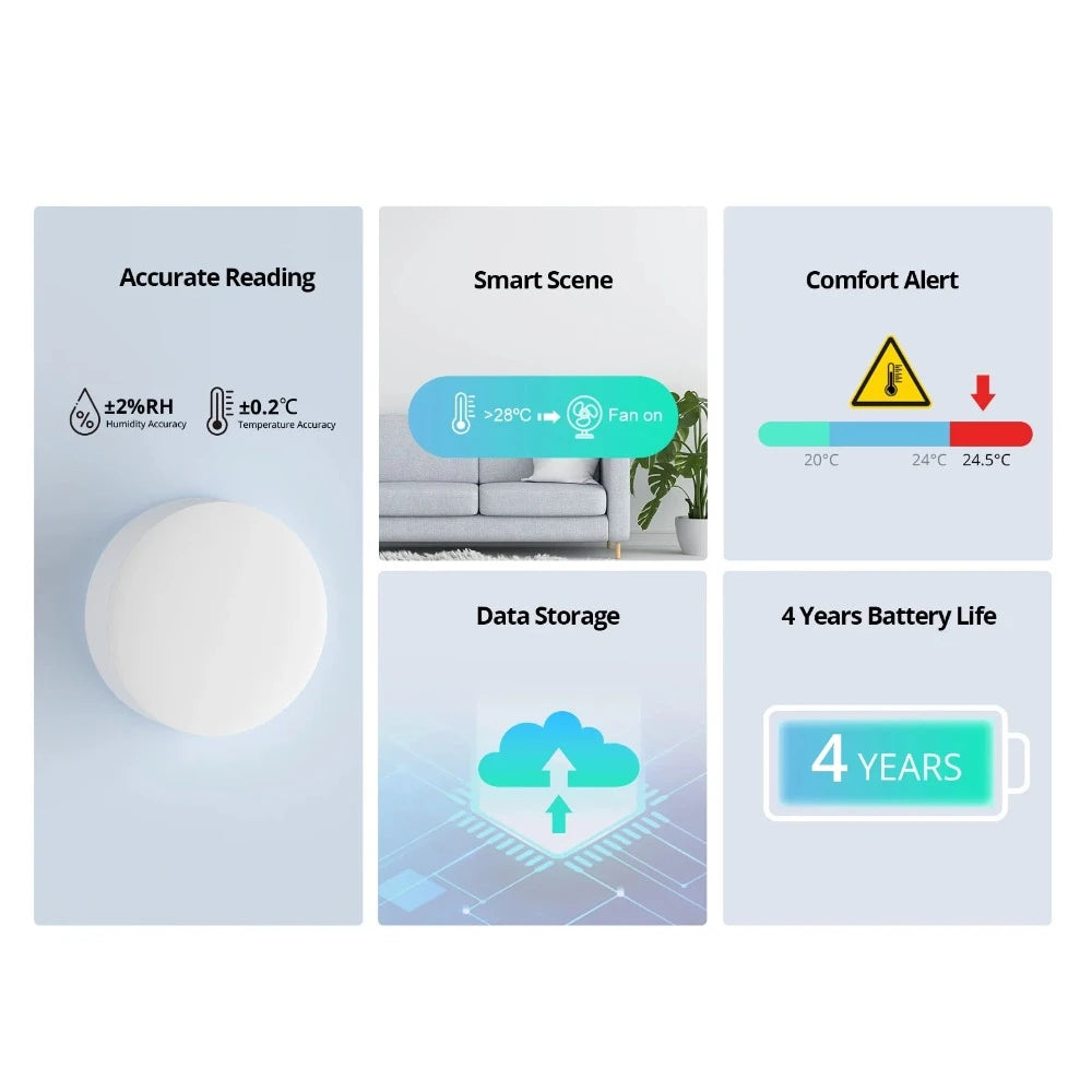 1-10PCS Zigbee Temperature Humidity Sensor Smart Home Works with iHost, ZB Bridge-P, ZBDongle-E