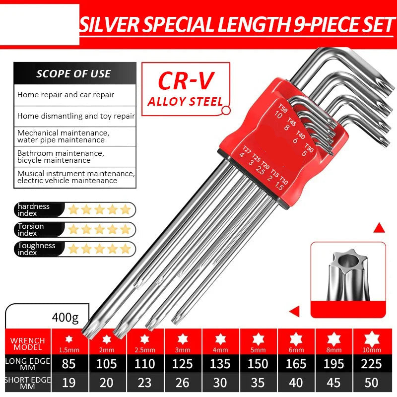 High-Strength Metric Hex Wrench Screwdriver Set with Sleeve, Universal Torque, Long Arm, for Motorcycles, Bicycles, and Household Repairs