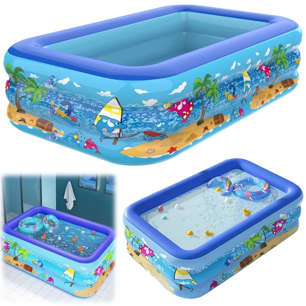 110-180CM Kids Inflatable Swimming Pool, Cartoon-Style PVC Blow-Up Pool for Summer Fun