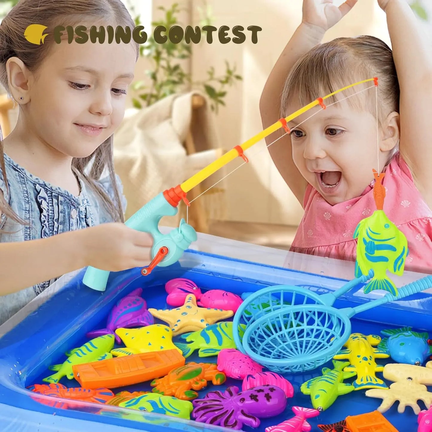 Magnetic Fishing Game Set with Inflatable Pool for Kids