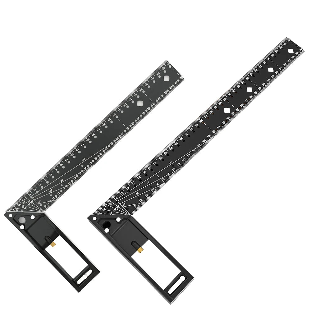 Outil de mesure multi-angle Équerre de charpentier en acier au carbone à 90 degrés Règle de traçage à trous Équerre Rapporteur