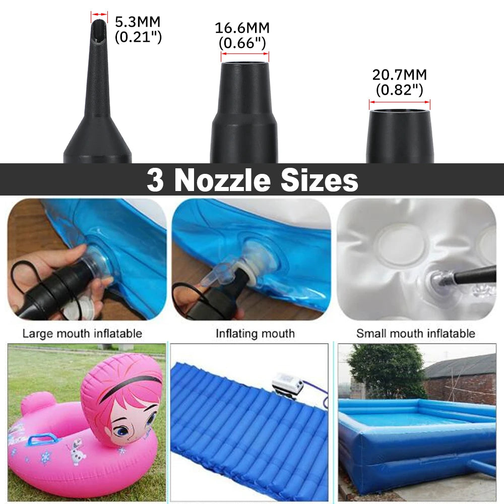Portable Electric Air Pump 160W AC/DC Inflator/Deflator for Air Mattress, Inflatable Boat, Pool, and Camping Gear