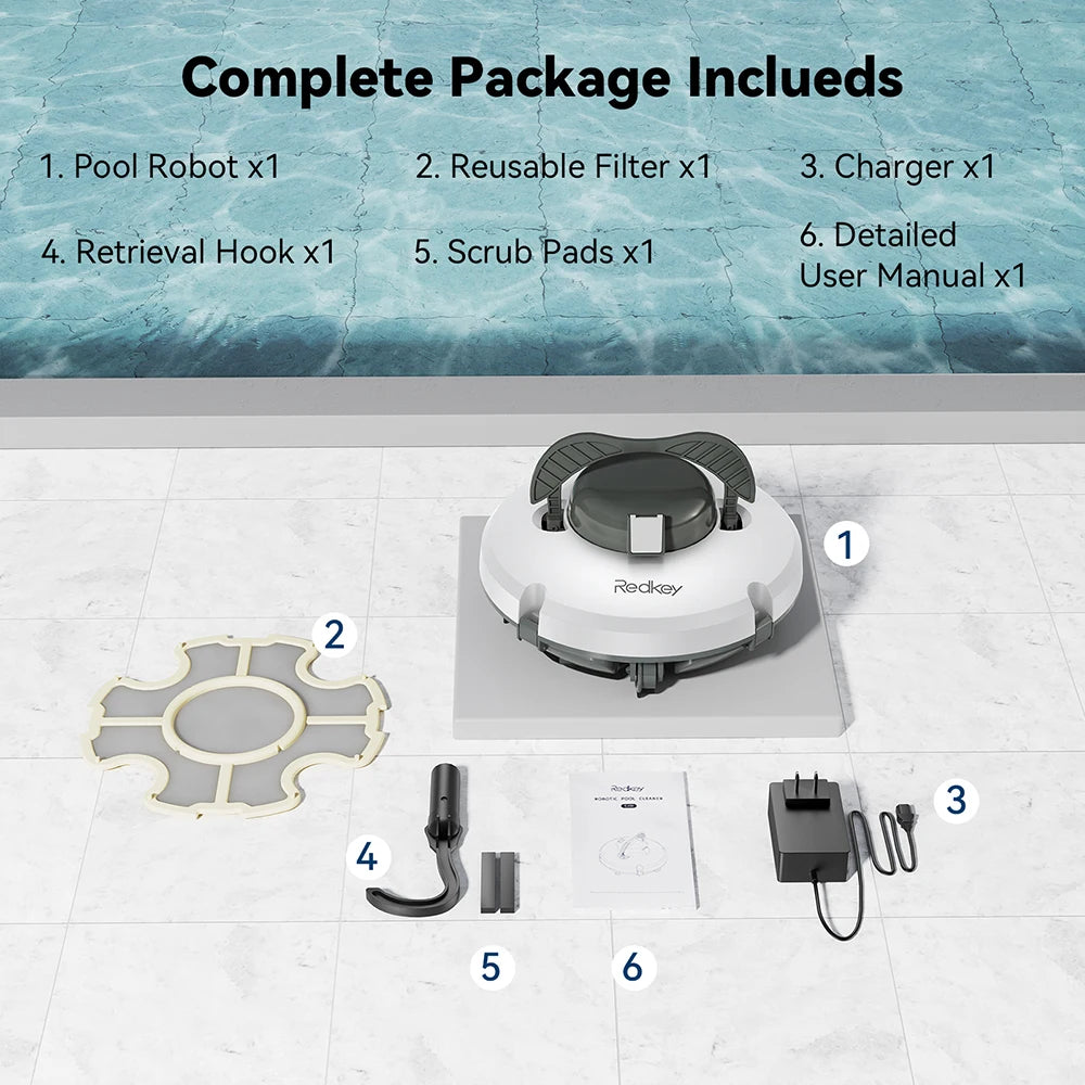 Cordless Robotic Pool Cleaner Self Parking 130 Minute Runtime for Swimming Pools up to 1076 Square Feet with 18 Degree Slope Climbing