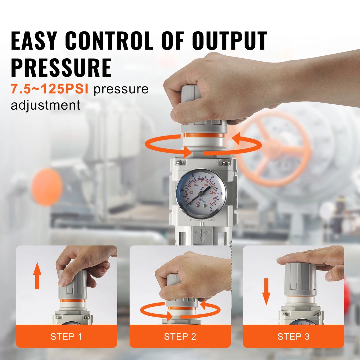 Filtre de compresseur d'air VEVOR 1/2" à étage unique, sécheur d'air semi-automatique, séparateur d'eau avec élément filtrant en laiton et régulateur de pression