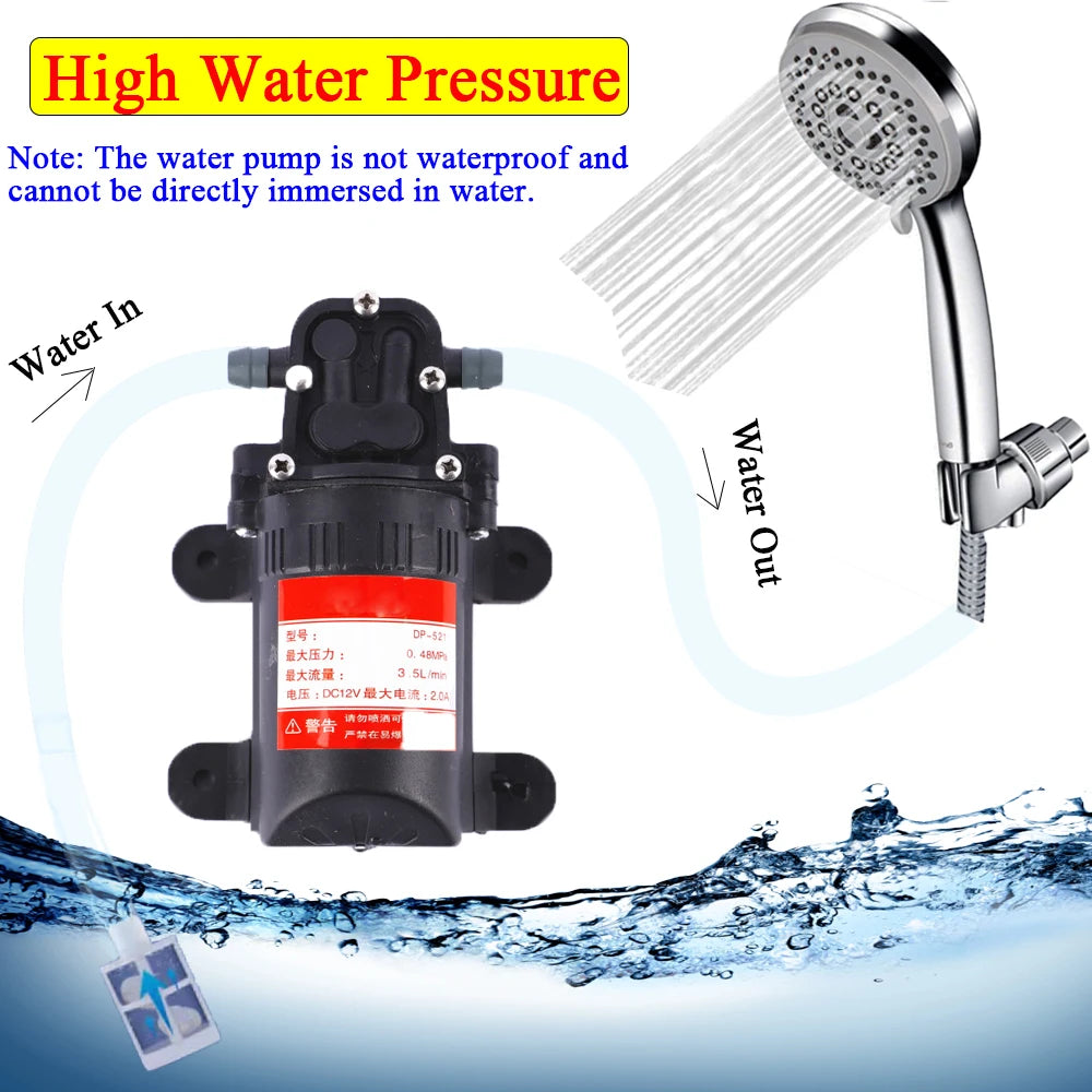 12 V, 2,0 A, 0,48 MPa, 3,5 l/min, tragbare elektrische Wasserpumpe, Umwälzpumpe für Garten und Bauernhof