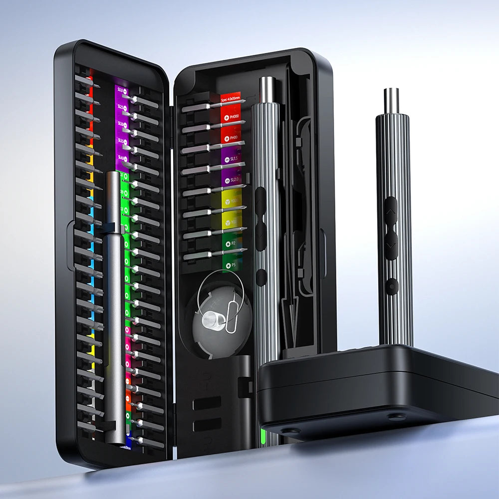 Juego de Destornillador Eléctrico Recargable 58 en 1 Herramienta de Precisión con Puntas—Gris