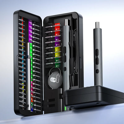 Juego de Destornillador Eléctrico Recargable 58 en 1 Herramienta de Precisión con Puntas—Gris