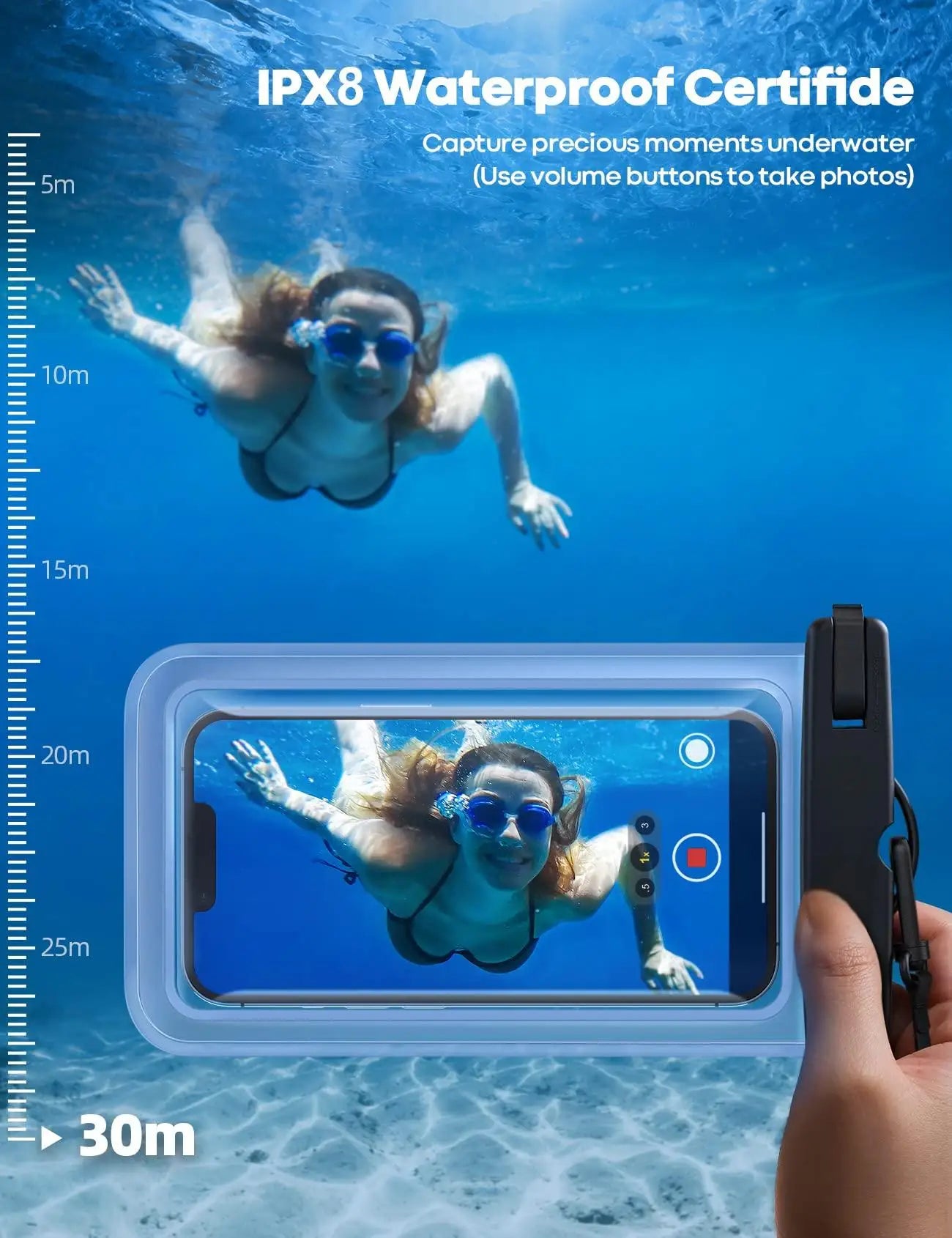 Waterproof Phone Pouch IPX8 Dry Bag with Lock and Lanyard Fits Phones up to 7 Inches for Beach Swimming Snorkeling and Boating