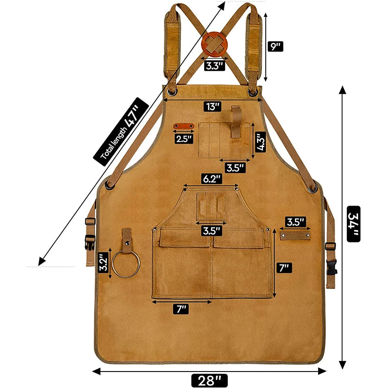 Heavy-Duty Canvas Apron with Tool Pockets: Tablier unisexe réglable en toile robuste avec poches pour outils, pour le travail et la maison