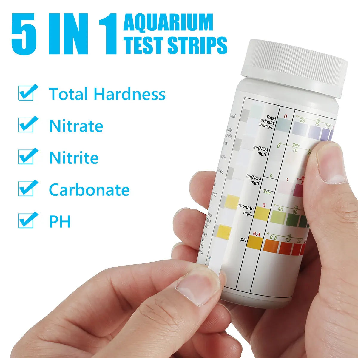100 bandelettes de test pour aquarium 7 en 1/6 en 1/5 en 1, bandelettes de test de qualité de l'eau, bandelettes de test du pH de l'eau d'aquarium d'eau douce et d'eau salée