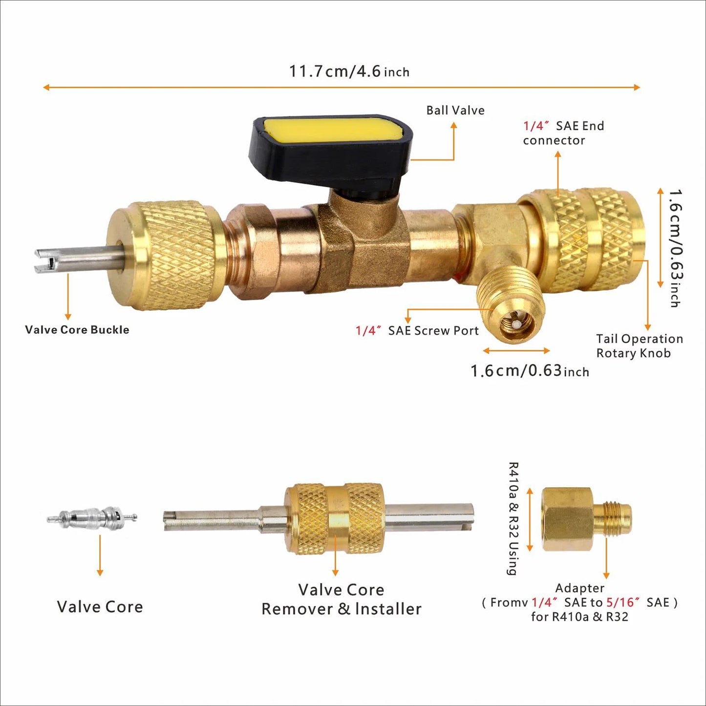 Kit d'installation et de retrait de noyau de valve avec double taille 1/4" & 5/16" Port