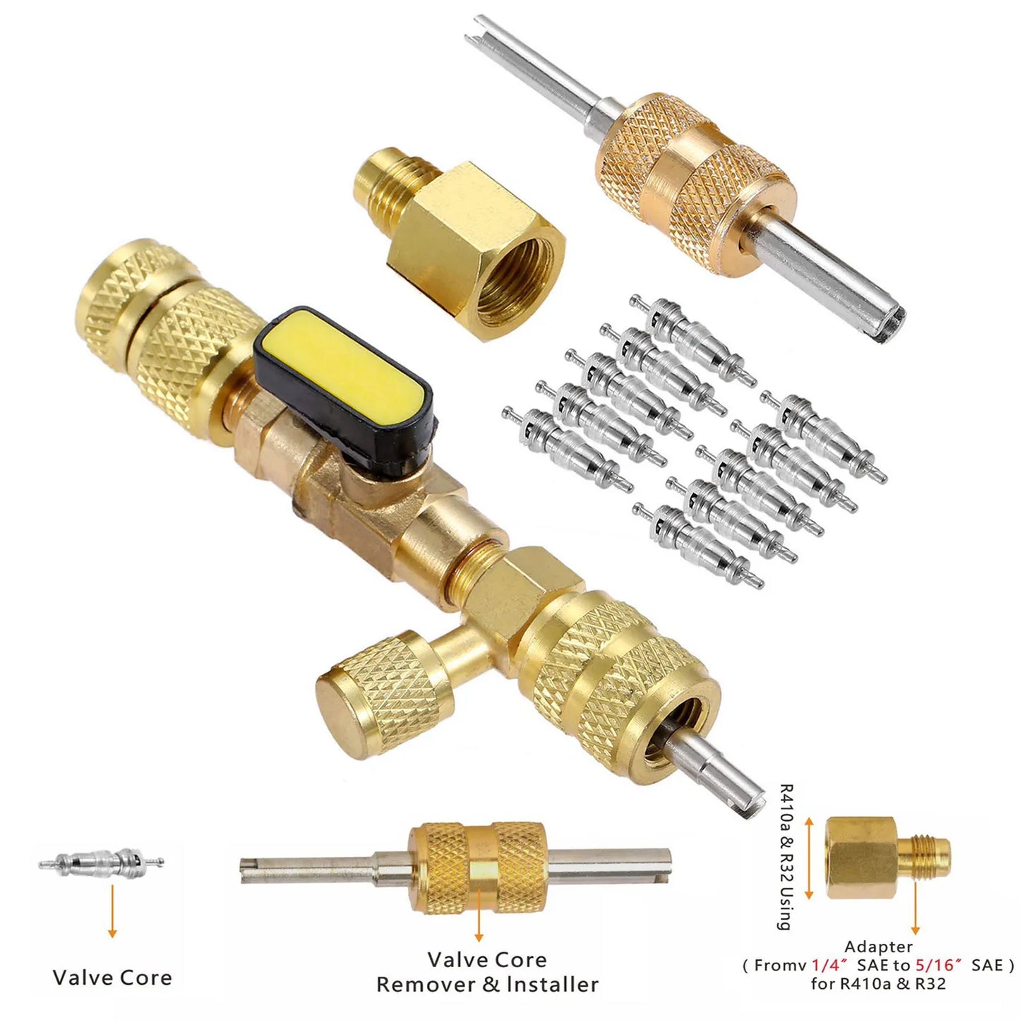 Kit d'installation et de retrait de noyau de valve avec double taille 1/4" & 5/16" Port