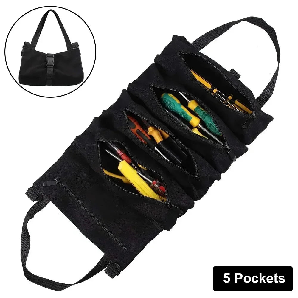 Portable Roll Up Oxford Tool Organizer Bag Multi Pocket Small Tool Pouch for Handyman Electrician DIY Use
